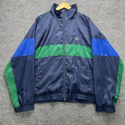 USA Olympic Track Jacket Men's Size L Navy Blue Green Full Zip Athletic Logo