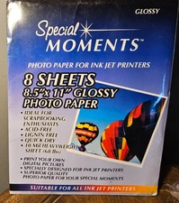SPECIAL MOMENTS PHOTO PAPER  INKJET PRINTS 8 1/2 X 11" GLOSSY 8 SHEETS