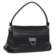 Salvatore Ferragamo Gancini Shoulder Bag Leather Black Silver Auth yk18056