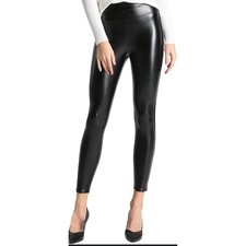 Glossy Black Faux Leather High Waist Leggings Stretchy Skinny Fit Size 6