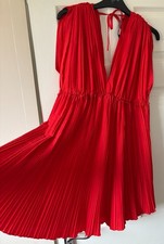 NEW Red ZARA Cotton Blend Pleated Monroe Style Dress S 10