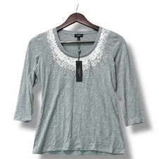 Talbots Womens Gray Sequin Blouse Size PS Preppy Minimalist Classic Quiet Luxury