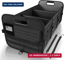 Car Trunk Organizer for SUV- 105L Tactical MOLLE Car Storage, Black Collapsibl