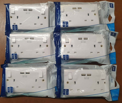 6 x BG Nexus geformte USB doppelt geschaltete 13A Steckdose 87337 elektrisch weiß