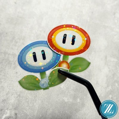 Super Mario Kart Sticker Fire Flower and Ice Flower, Holographic