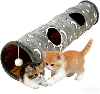 Glow-In-The-Dark Cat Tunnel for Indoor Cats Large Foldable Cat Play Tunnel with