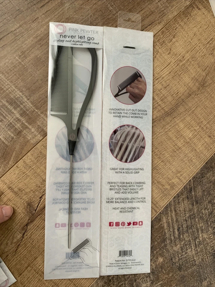 Pink Pewter Authentic "Never Let Go" Carbon Fibre Professional Styling Comb New - Image 3 of 3