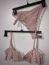 BRAND NEW: Red  White Striped Bikini With Adjustable  Removable Straps