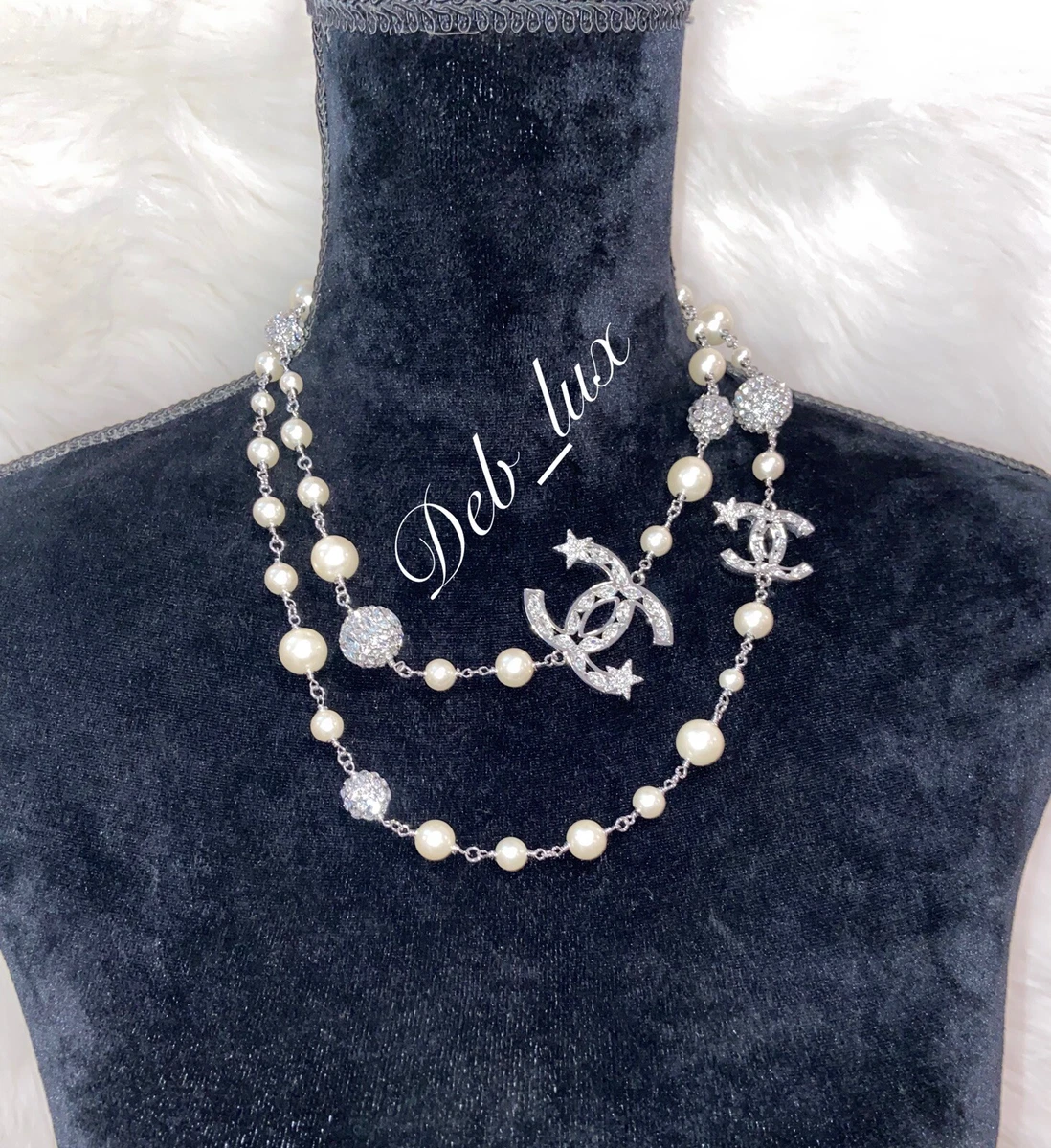 Chanel Vintage Pearl Necklace with Crystal CC Logo