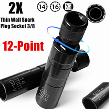2PACK 14mm+16mm Magnetic Swivel Spark Plug Socket Thin Wall 12-Point 3/8" Tool