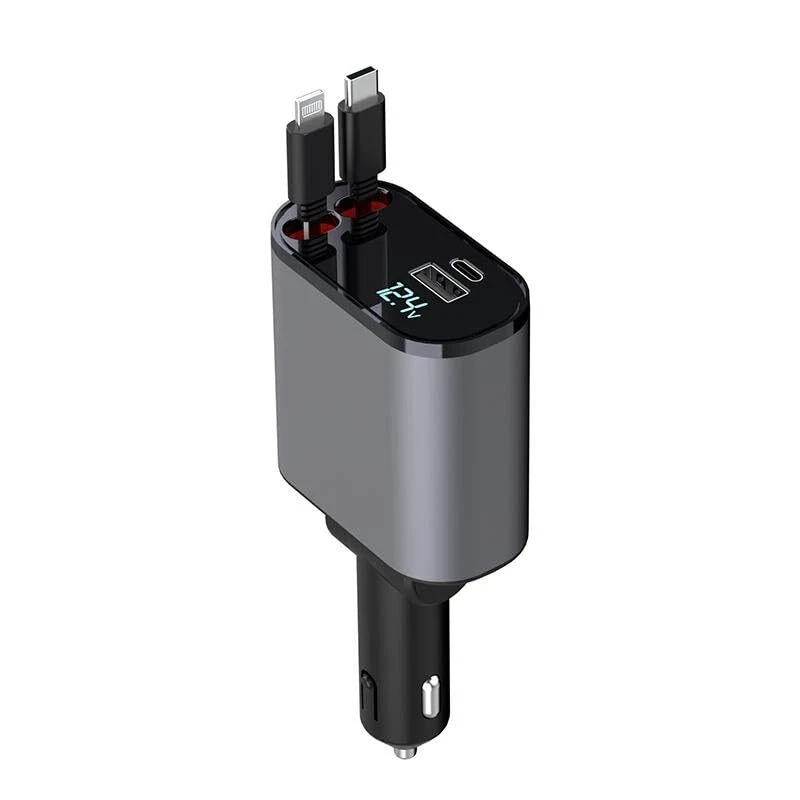 Retractable Car Charger 4 in 1 Fast Car Phone Charger 120W with USB Type C Cable Retractable Car Charger 4 in 1 Fast Car Phone Charger 120W with USB Type C Cable