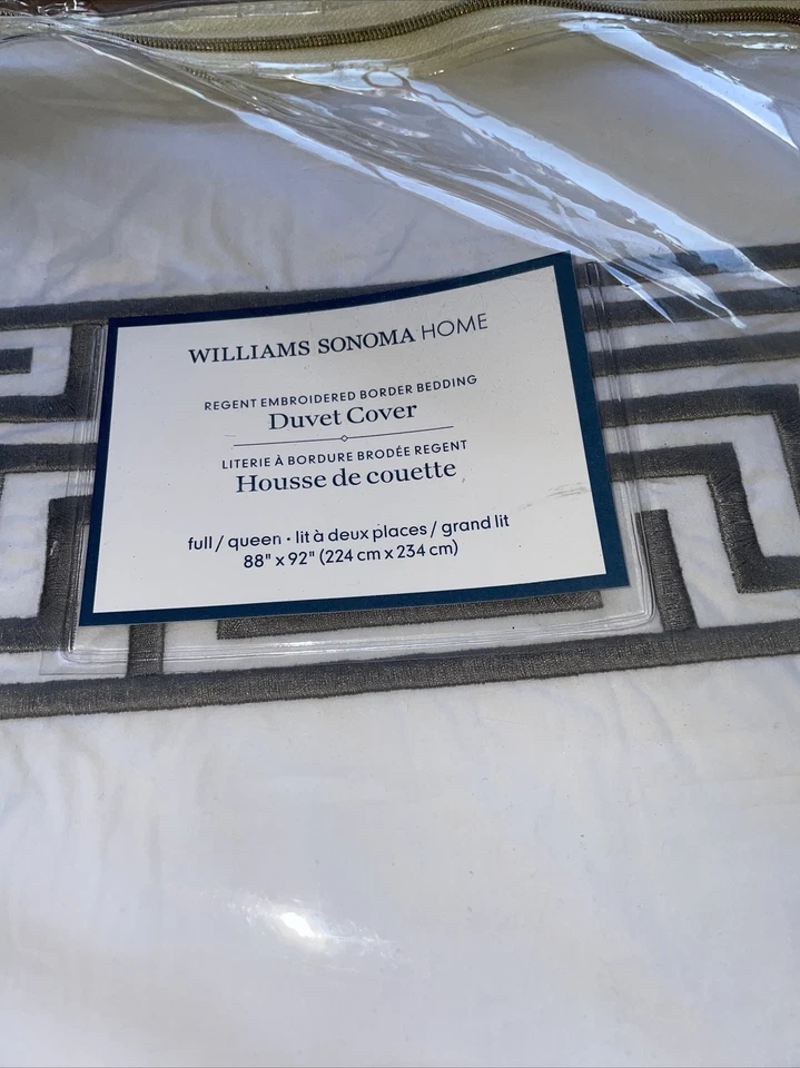 Williams Sonoma Queen GREEK KEY REGENT Gray Embroidered Border DUVET NEW $349 - Image 2 of 4