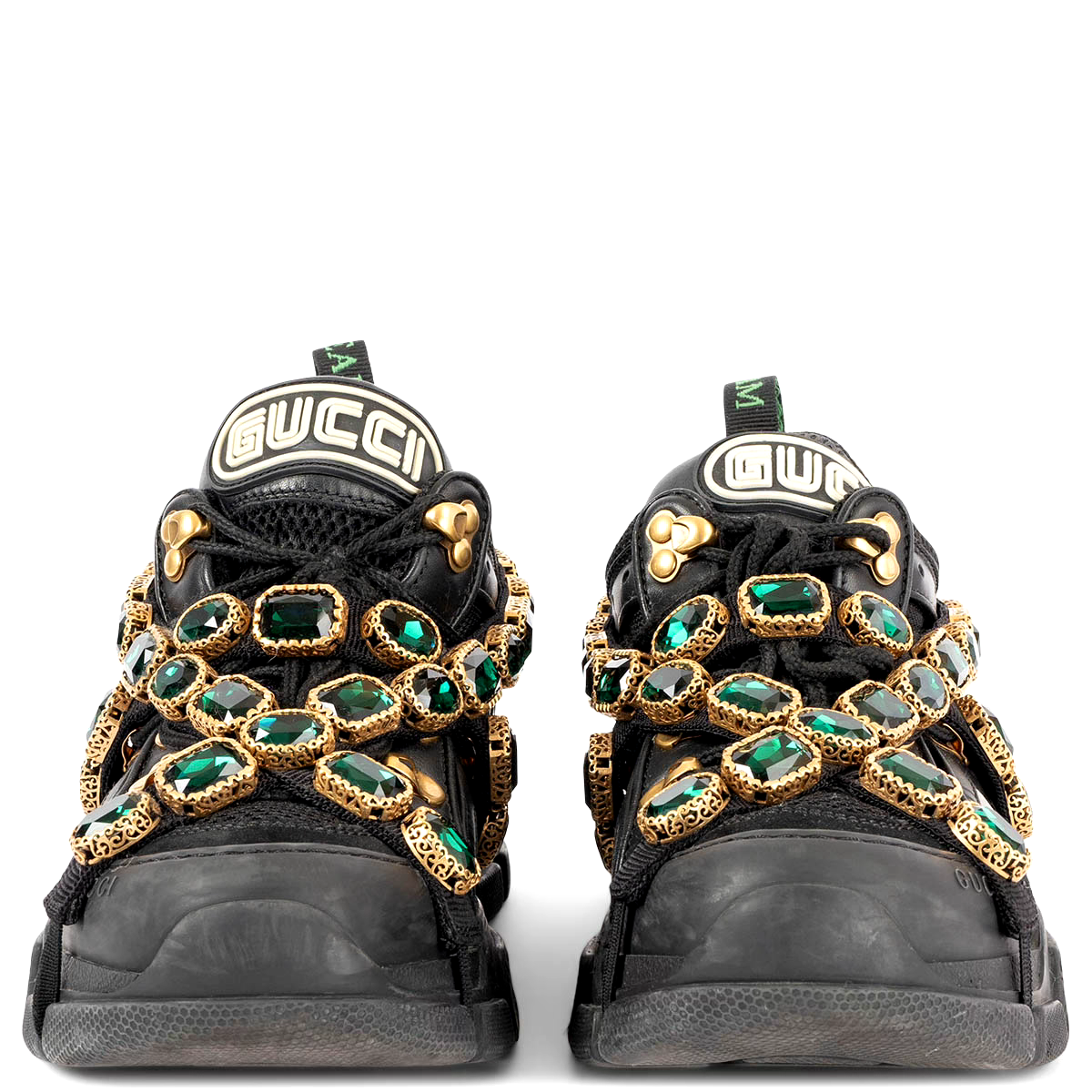 68996 auth GUCCI black leather & mesh 2018 FLASHTREK CRYSTAL