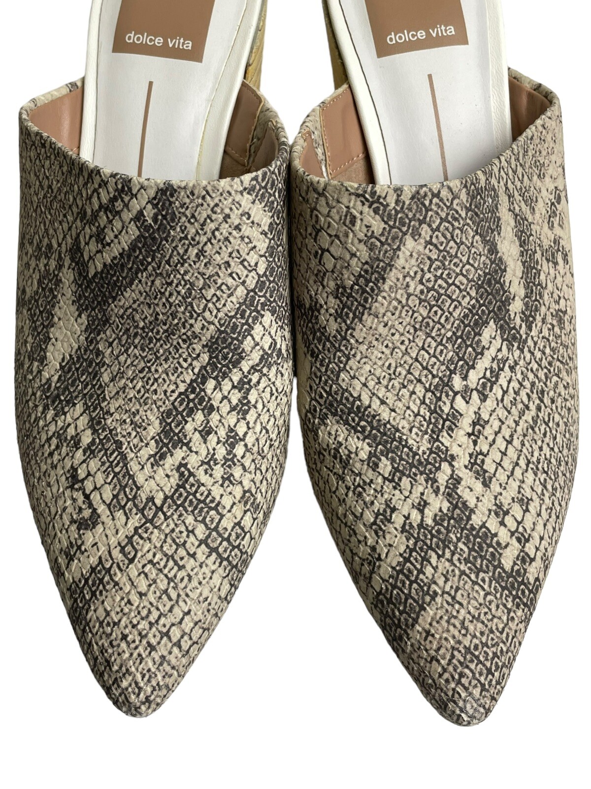 Dolce Vita Shoes Womens Angela Snakeskin Mules Heels Slip On Gray
