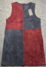 Very J Women's Size L Navy/Wine Short Sleeve Back Zipper Dress Knee Length NWT