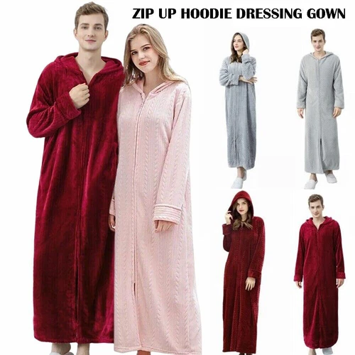 Unisex Hooded Bath Robe Warm Soft Fleece Zip Up Long Australia Ubuy