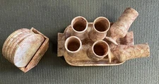 Set Of 6 Stone Goblets Shot Glasses Espresso Cups With Stone Tray  and Coasters