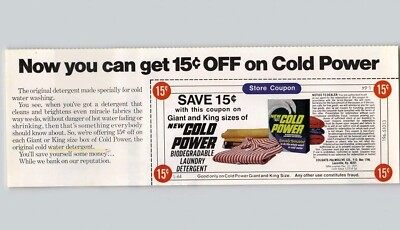 1971 Colgate Cold Power Laundry Detergent Vintage Ephemera Print Ad Coupon Art