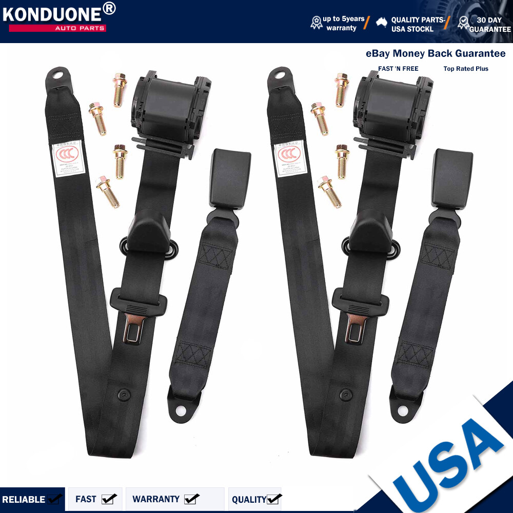 2 Retractable 3-Point Safety Seat Belts Adjustable Car Vehicle Kit
