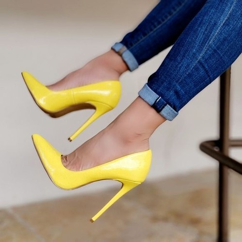 Women's Yellow Pointed Toe Stiletto Pumps High Heels eBay