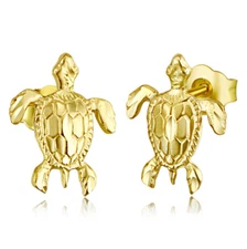 Wellingsale 14k Yellow Gold Turtle Stud Earrings (8 X 10mm)