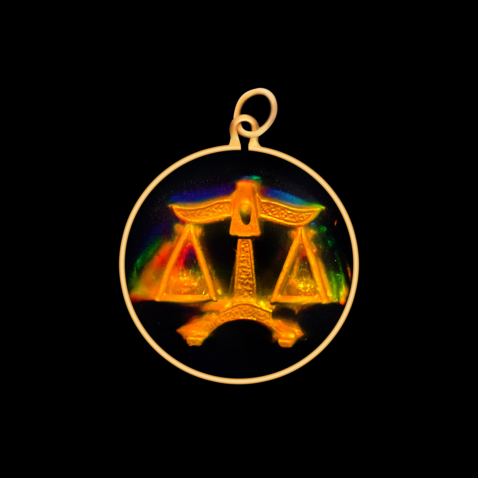 9ct Gold Hologram Pendant - Zodiac Libra Justice Scales (Small) - No Chain