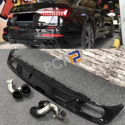For Audi A6 C8 S6 Glossy black Rear Bumper Diffuser Spoiler Lip Bodykit 2019-23