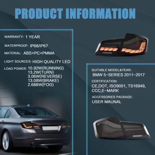 Luces traseras LED ahumadas para BMW Serie 5 F10 F18 2011-2016 con indicador secuencial - Imagen 9 de 9