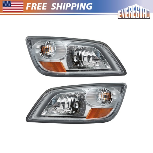1Pair Set Fit For Hino 2006-2019 Truck Headlight Assembly Silver Grey All Bulbs