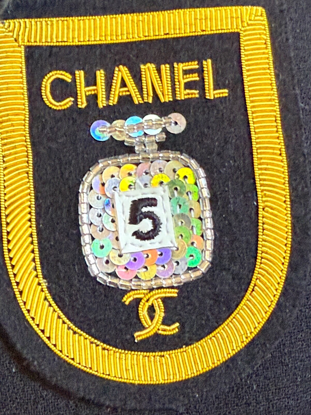 CHANEL 05C VINTAGE THE DEVIL WEARS PRADA BLACK JACKET GOLD BOTTLE CC PATCH 38-40 image 9
