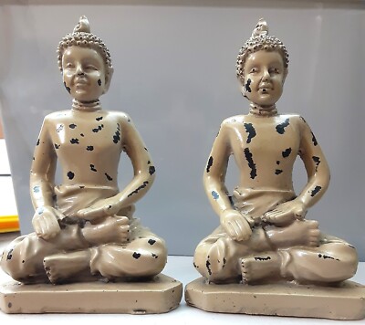 Buddha Figurine, Set of 2, Statue, Approx 5'' Tall, Vintage Spiritual Meditation