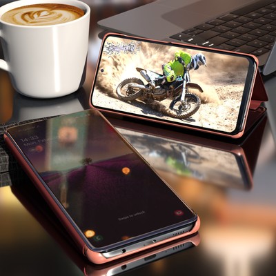 Clear View Case für Samsung A51 Hülle Mirror Flip Steh Cover Spiegel Etui Tasche