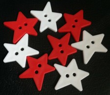  8 x Big Star Buttons Red White Favorite Findings Stars 26mm Button Christmas