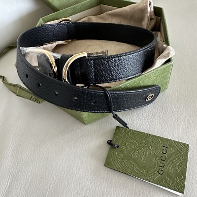 NEW GUCCI 695256 GG XL Pet Collar Dog Collar Leather Black Gold | eBay