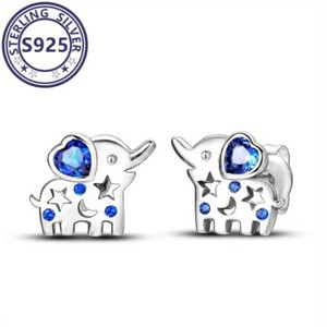 Authentic 1ct Heart Cut Simulated Blue Sapphire Elephant Stud Earrings White Gold Plated