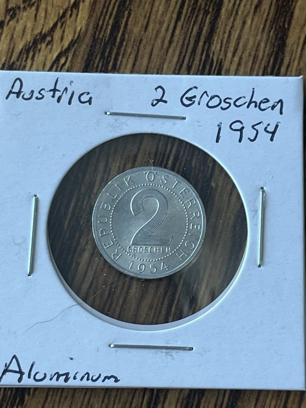 1954 Austria 2 Groschen Aluminum Coin