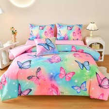 6 Pcs Bed in A Bag Twin Comforter Set for Girls,Pink Butterfly Bedding,Butter...