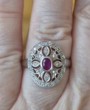 14k White Gold Diamond Accent Red Ruby - Ladies ring. Size S - HALLMARKED