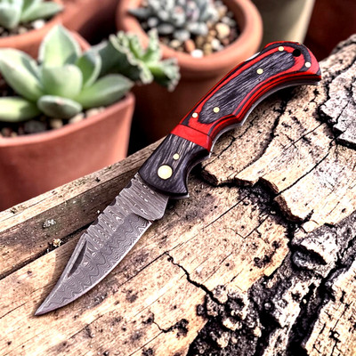 CUSTOM HAND MADE FORGED DAMASCUS STEEL BLADE FOLDING POCKET KNIFE  HH-194