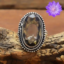 Smoky Quartz Gemstone 925 Sterling Silver Handmade Jewelry Ring Gift For Her