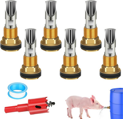 6PCS Pig Waterer Nipple, Automatic Pig Nipple Water Drinker for Barrel Kit, Stai