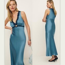Reformation Aliceyn Silk Dress in Blue Waves Size 12