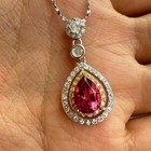 925 Sterling Silver Necklace 8x6mm Natural Pink Topaz Gemstone Zircon Teardrop — photo 7