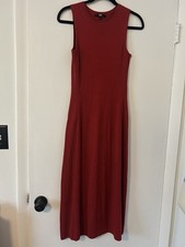 Uniqlo Sleeveless Shift Midi Dress Raspberry Red Cotton Blend Size Small