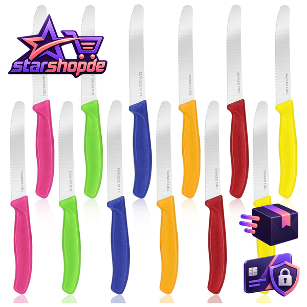 FrüHstüCksmesser 12 StüCk Wellenschliff Bunt KüChenmesser Set FüR FrüHstüCk-image