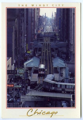 Große 1980er Postkarte - Züge auf Hochbahn Wabash Ave Chicago - unbesendet
