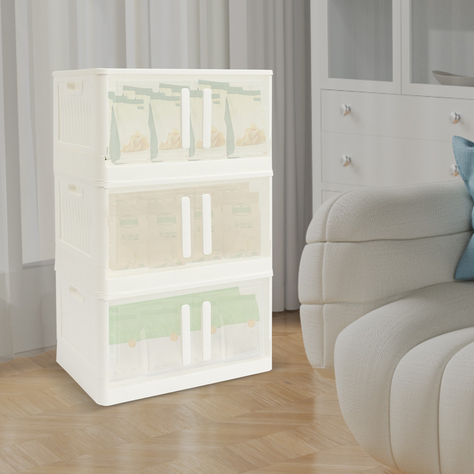 Stackable Storage Cabinet with Lids and Wheels - 3 Bins Organizer Box