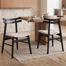 Set of 2 Wood Dining Chairs Curved Back Chenille Upholstered Kitchen Side Chairs