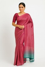 Red Teal soft Silk Saree Zari Weave, Tassel Pallu