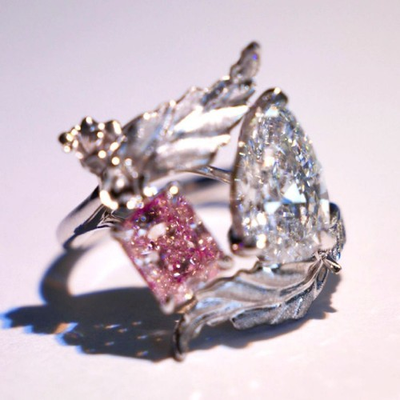 #ad #ad Pink Gem Leaf Ring for Women Zircon Inlay Micro Pave Adjustable Fashion Jewelry $10.67